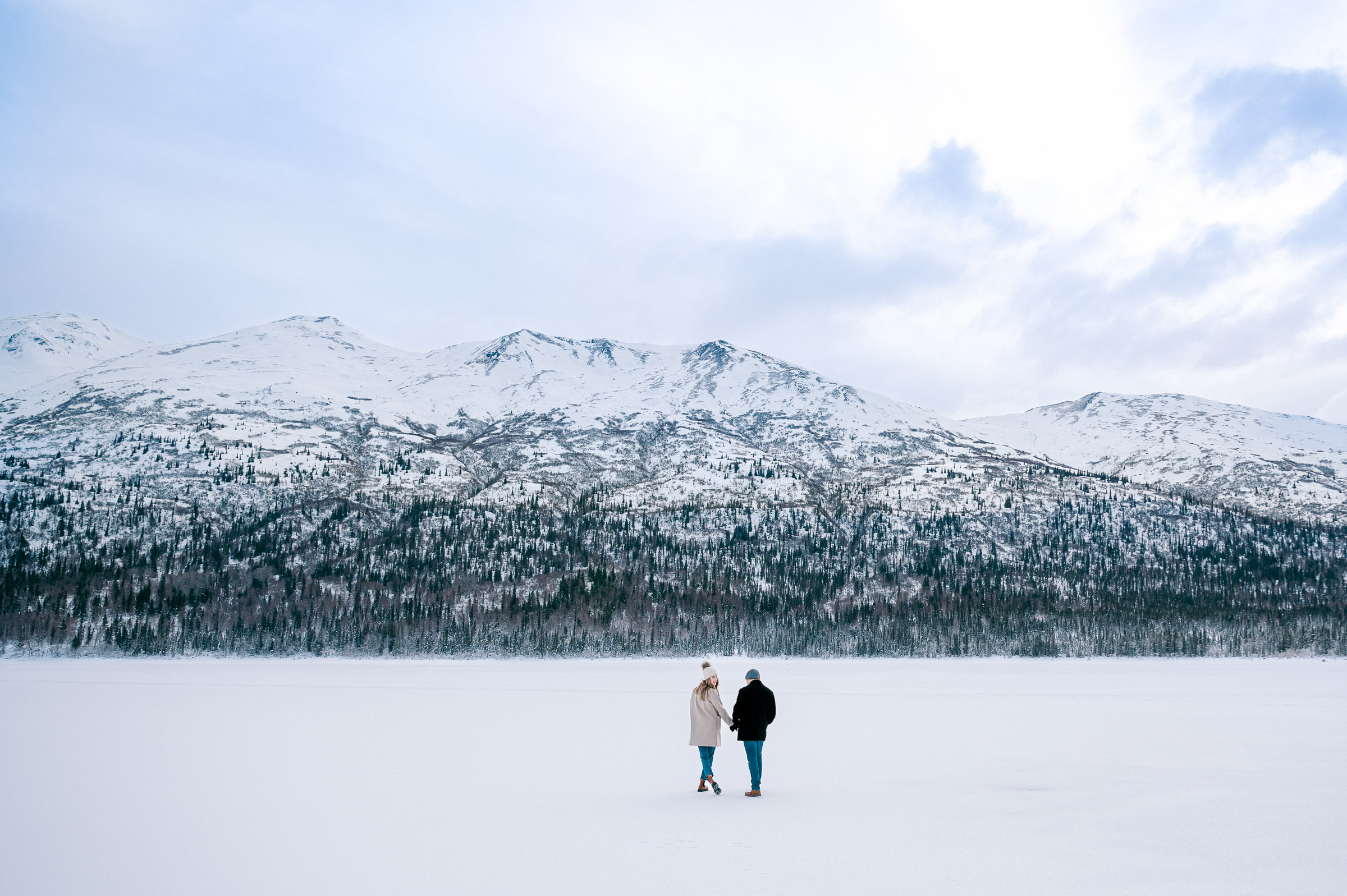 Couples shoot at Eklutna Lake in Anchorage, Alaska.